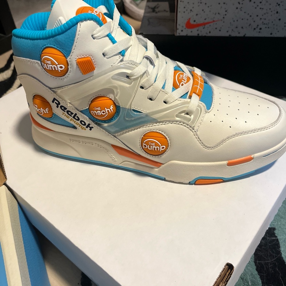 Mschf x Reebok Omni pumps Men’s White Blue Orange High-Top Sneakers